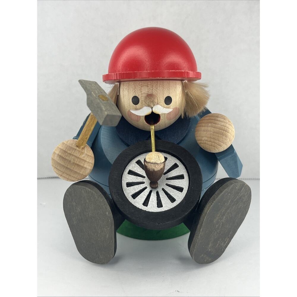Vintage Erzgebirge Seiffener Volkskunst Wooden Incense burner Handyman Wheel